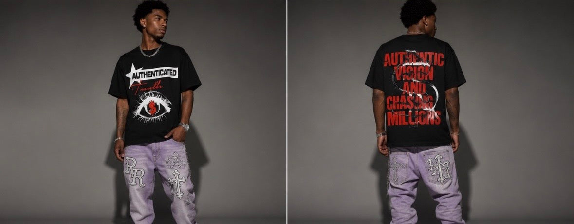 “Authentic Vision AND Chasing Millions”Black Boxy Tee