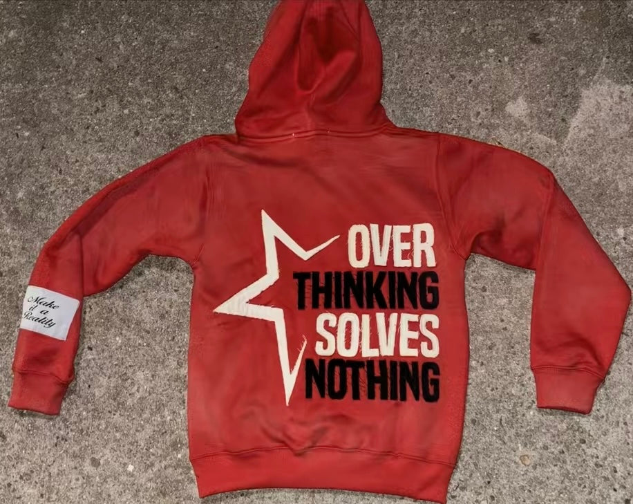 Overthinking Solves Nothing Red Zip up Hoodie